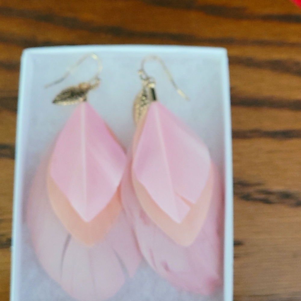 Pink feather earrings